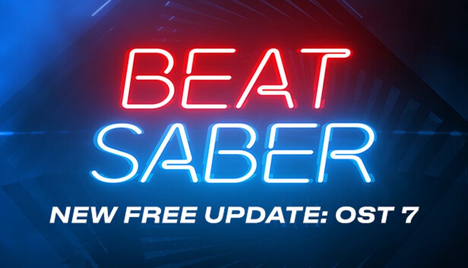 Неонова обкладинка Beat Saber з червоно-синім написом назви